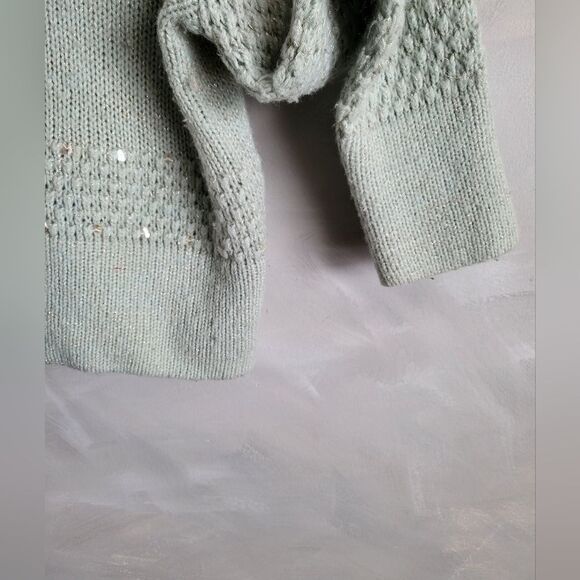 Tyler Boe Icy Blue Wool Blend Sweater Size Large Shimmer Cowl Neck Sequin - Picture 5 of 13
